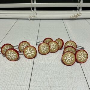 Red and Tan Snowflake Shower Curtain Hooks Set of 12